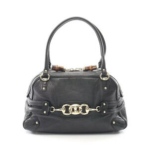 Gucci Bamboo Horsebit Handbag Leather Black